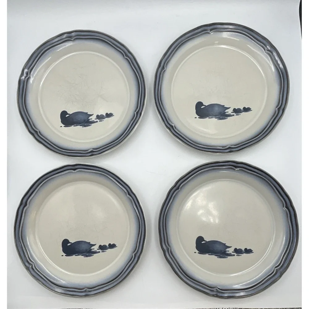 4‎ Vtg Noritake Mallard Stoneware Salad Plates 8652 Japan Duck Waterfowl - 8.25